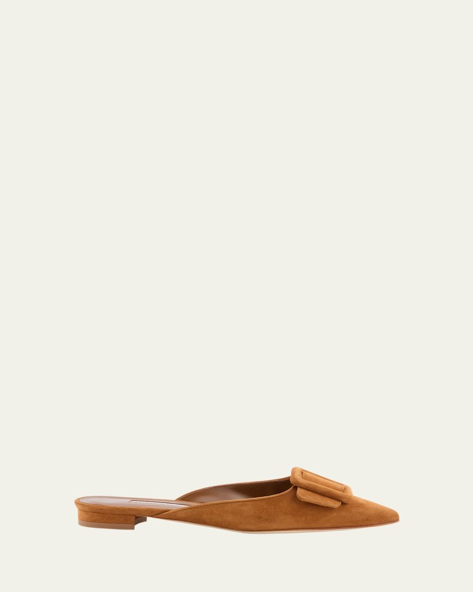Maysale Suede Buckle Ballerina Mules